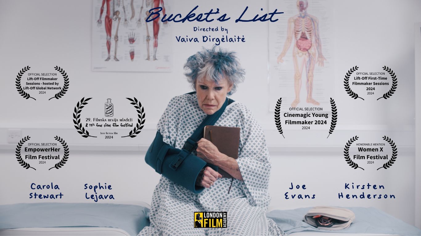 Film poster for Bucket list showing woman sat on a hospital bed