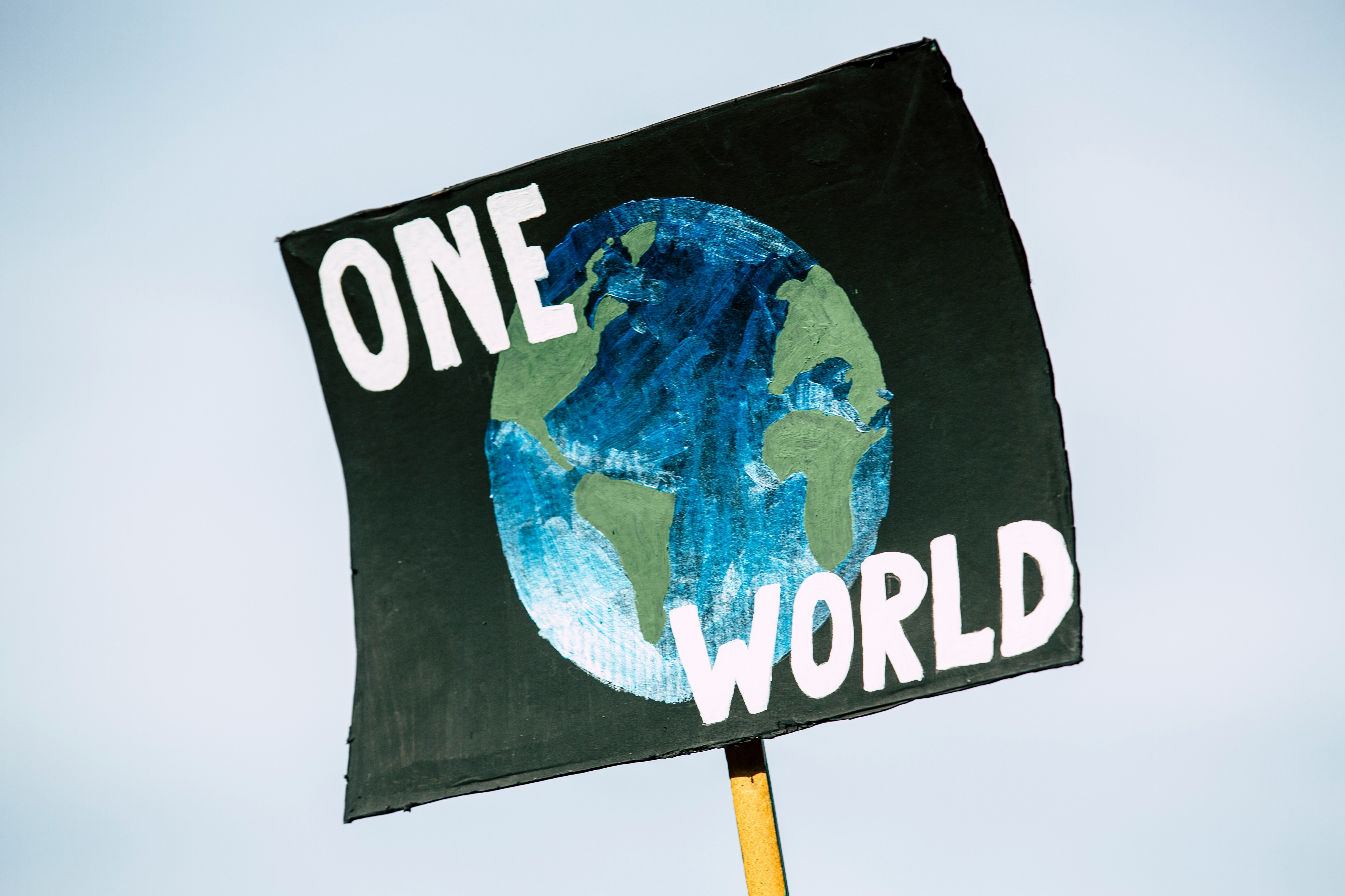 One world painted placard 