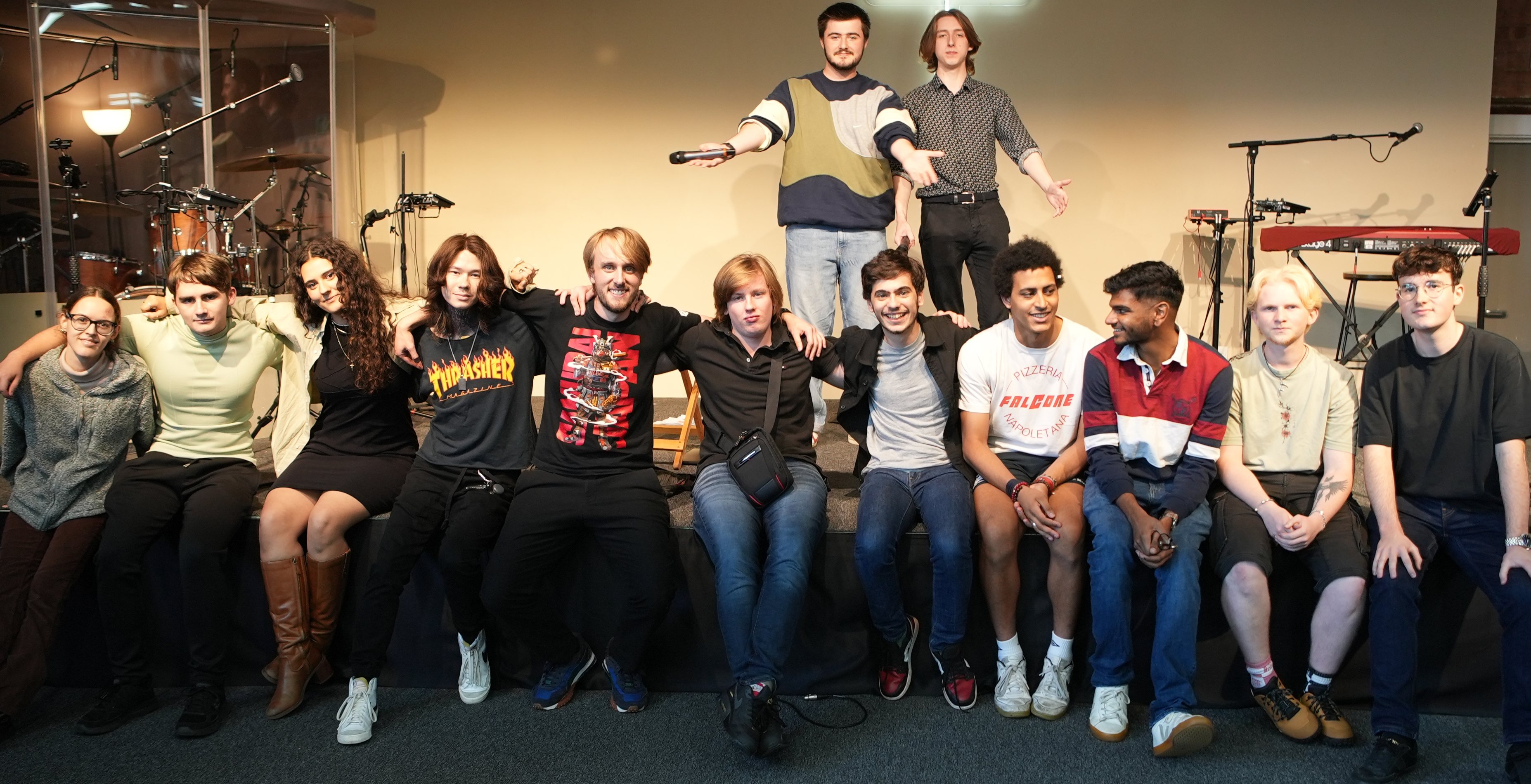 Winning quiz team students smiling