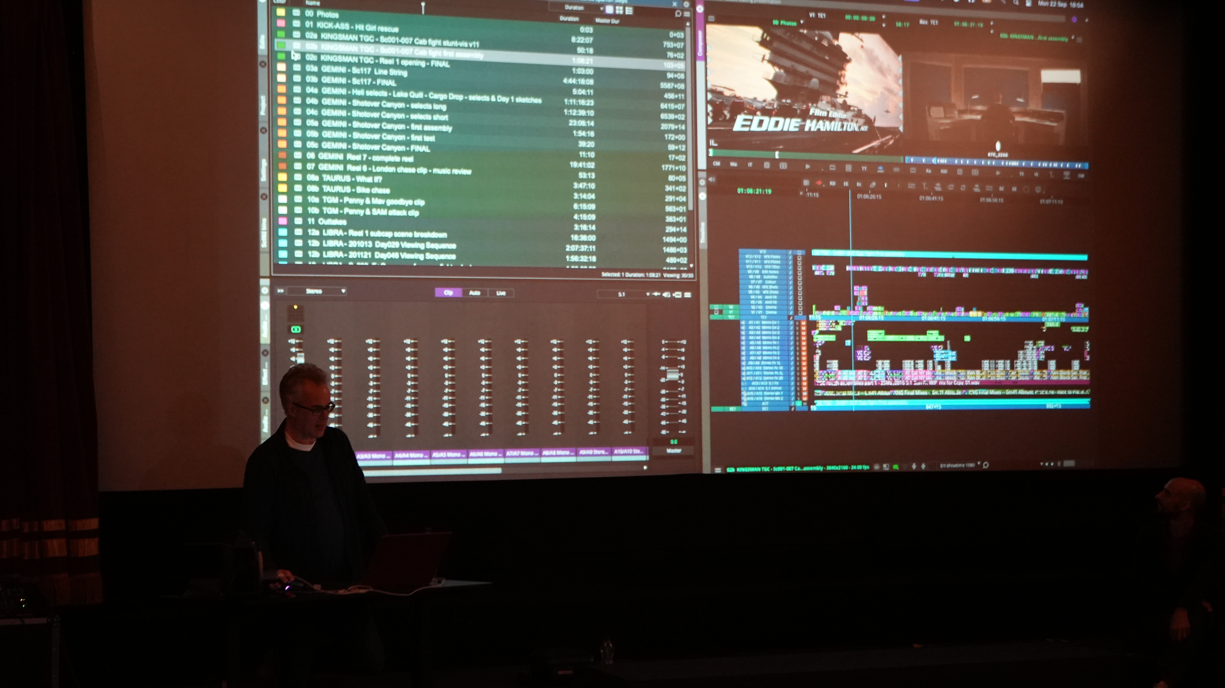 Eddie Hamilton walking students through his editing timeline