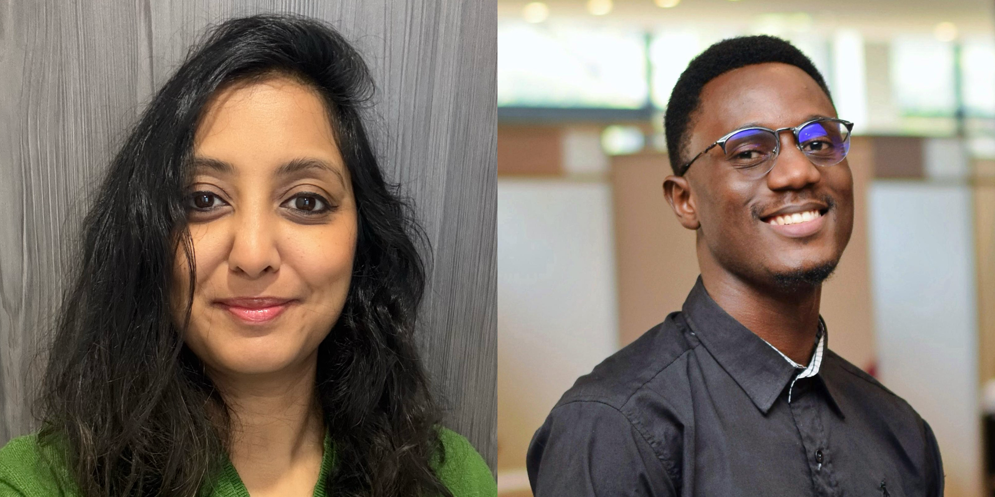 A head shot of a woman and a man, side-by-side